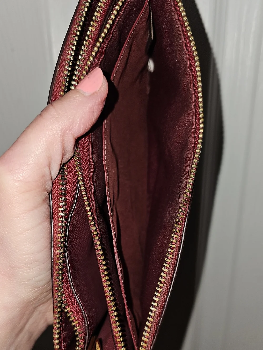Coach Dark Red Metallic Large Wristlet